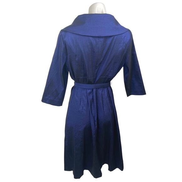 Jessica Howard Blue Taffeta Flower Pleated 3/4 Sleeve Belt Midi A-Line Dress 12P - Picture 2 of 6